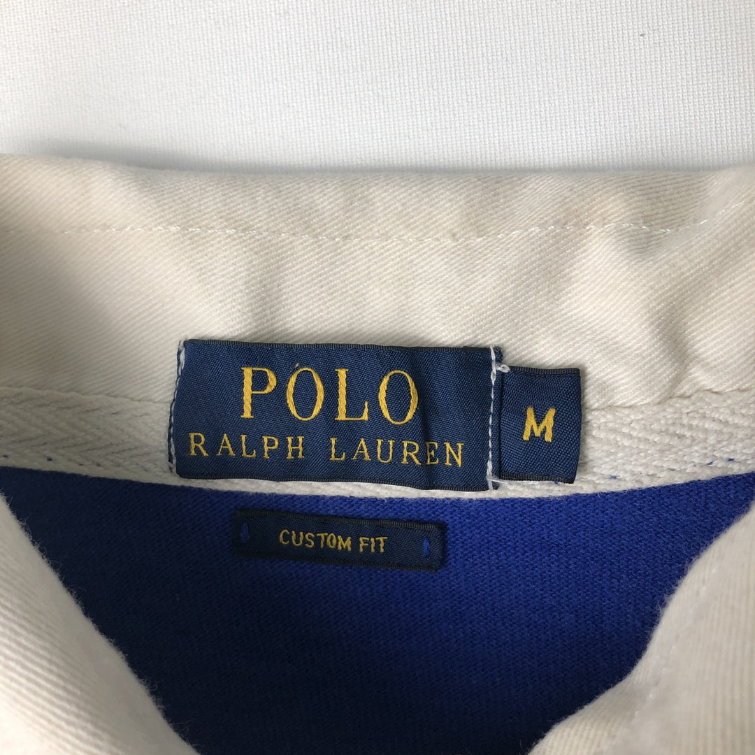 Ralph Lauren POLO RALPH LAUREN CUSTOM FIT Border Pattern Long Sleeve Rugby Shirt Men's M cotton white type Vintage Second Hand