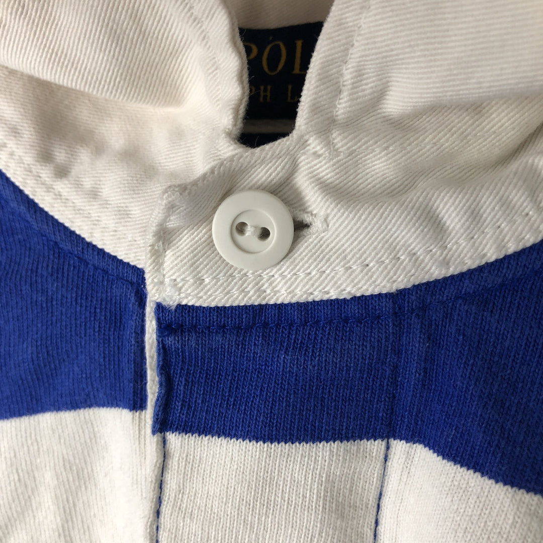 Ralph Lauren POLO RALPH LAUREN CUSTOM FIT Border Pattern Long Sleeve Rugby Shirt Men's M cotton white type Vintage Second Hand