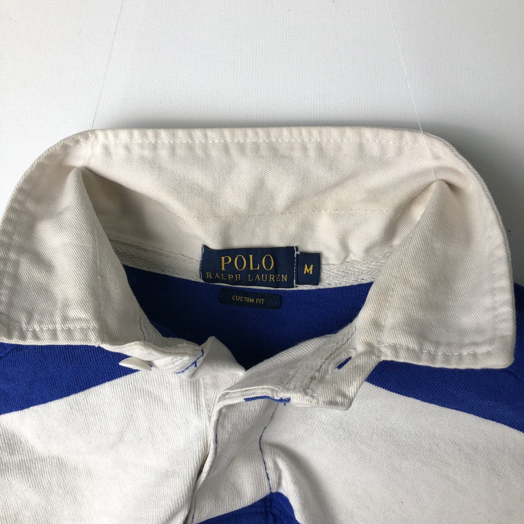 Ralph Lauren POLO RALPH LAUREN CUSTOM FIT Border Pattern Long Sleeve Rugby Shirt Men's M cotton white type Vintage Second Hand