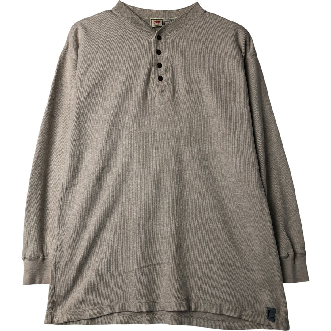 90'S - Vintage Levi's Henley-neck long-sleeved T-shirt, Made in Spain, Men's Size L cotton Beige type Vintage Second Hand