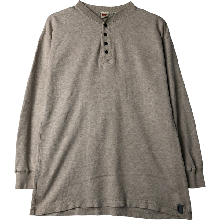 90'S - Vintage Levi's Henley-neck long-sleeved T-shirt, Made in Spain, Men's Size L cotton Beige type Vintage Second Hand