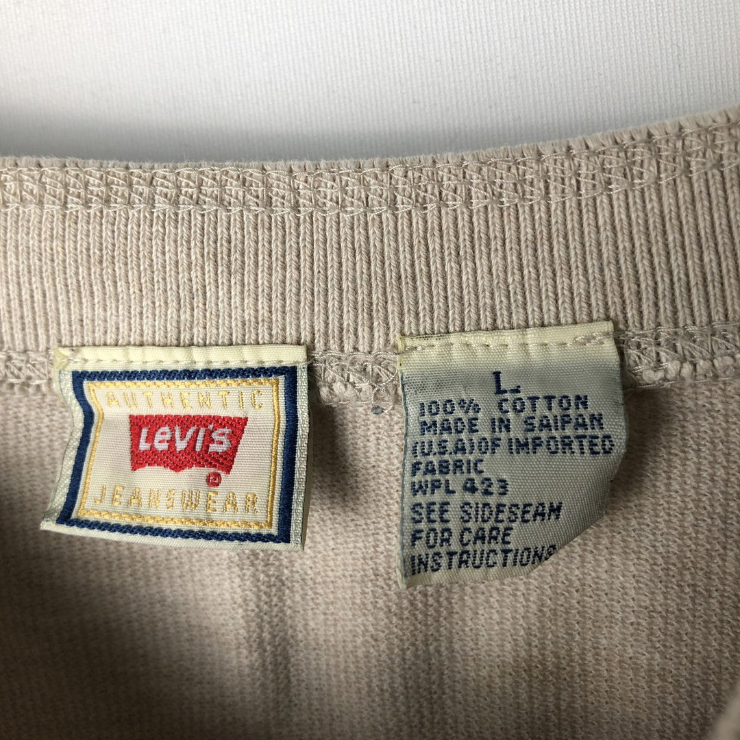 90'S - Vintage Levi's Henley-neck long-sleeved T-shirt, Made in Spain, Men's Size L cotton Beige type Vintage Second Hand