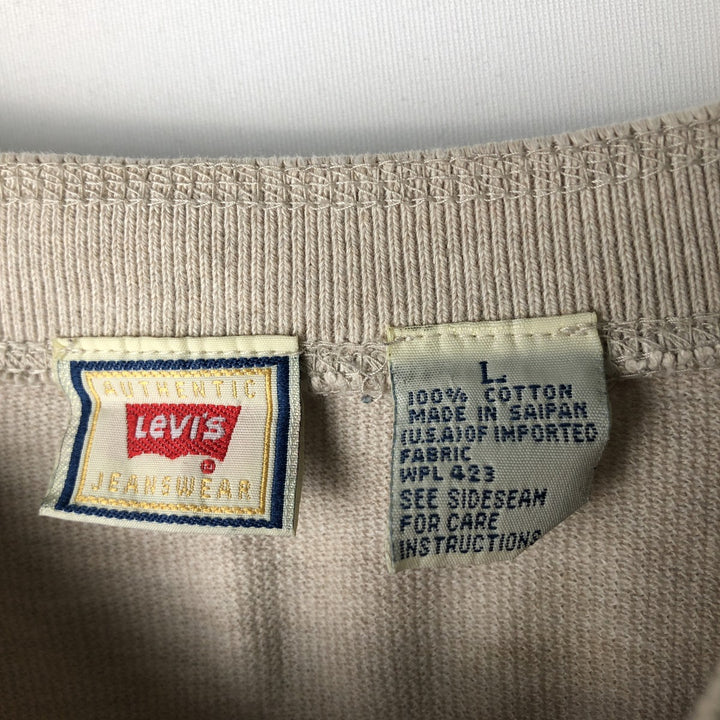 90'S - Vintage Levi's Henley-neck long-sleeved T-shirt, Made in Spain, Men's Size L cotton Beige type Vintage Second Hand