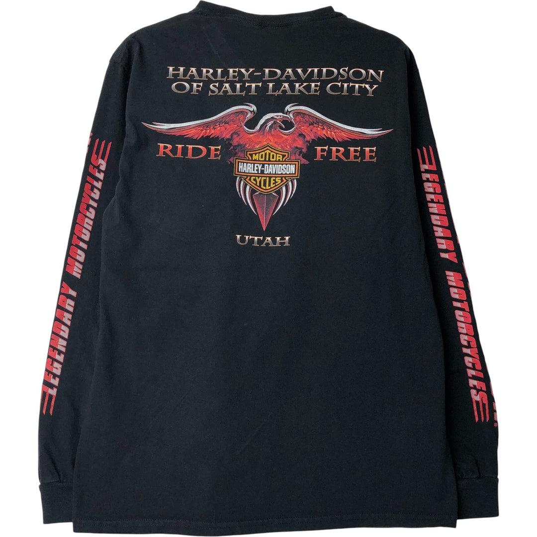 Harley-Davidson Eagle Pattern Long T-shirt, Men's M size cotton black type Vintage Second Hand