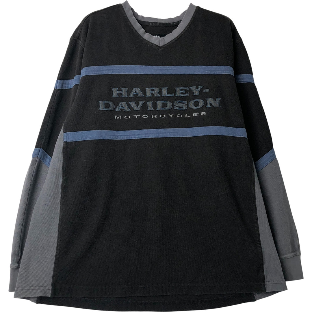 Harley-Davidson V-neck long T-shirt, men's size XL cotton black type Vintage Second Hand
