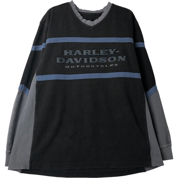 Harley-Davidson V-neck long T-shirt, men's size XL cotton black type Vintage Second Hand