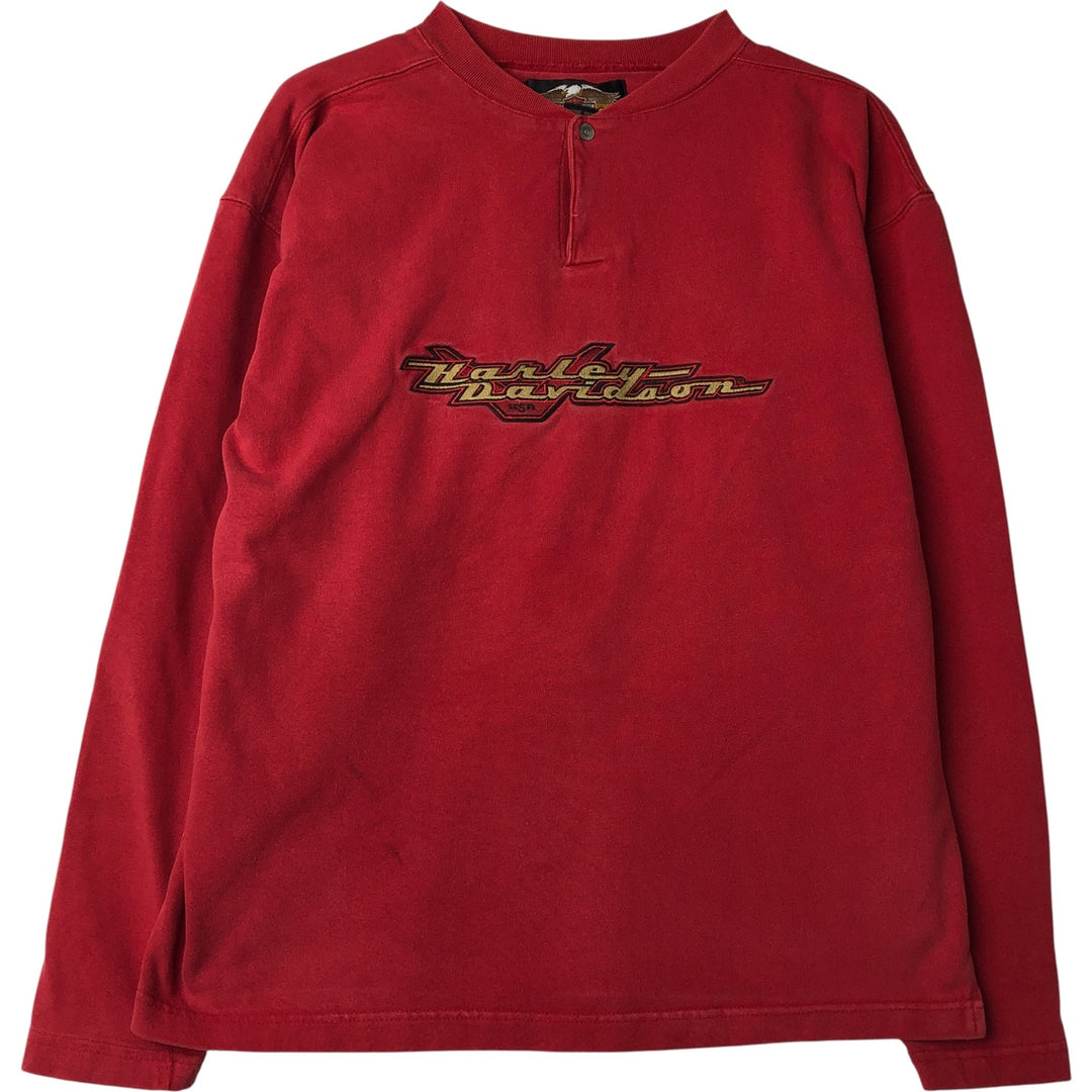 Harley-Davidson Motorcycle Henley Long Sleeve T-Shirt, Men's Size Small cotton red type Vintage Second Hand