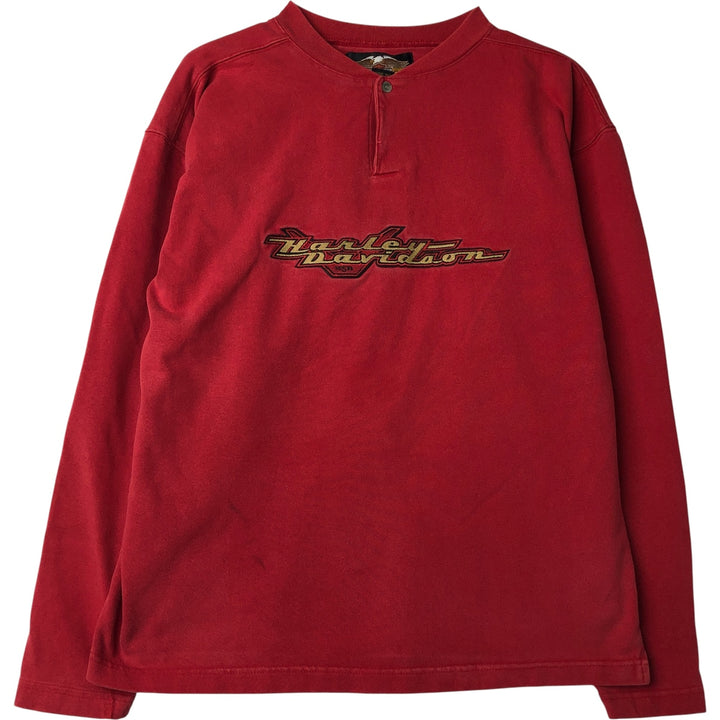 Harley-Davidson Motorcycle Henley Long Sleeve T-Shirt, Men's Size Small cotton red type Vintage Second Hand