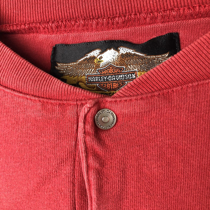 Harley-Davidson Motorcycle Henley Long Sleeve T-Shirt, Men's Size Small cotton red type Vintage Second Hand