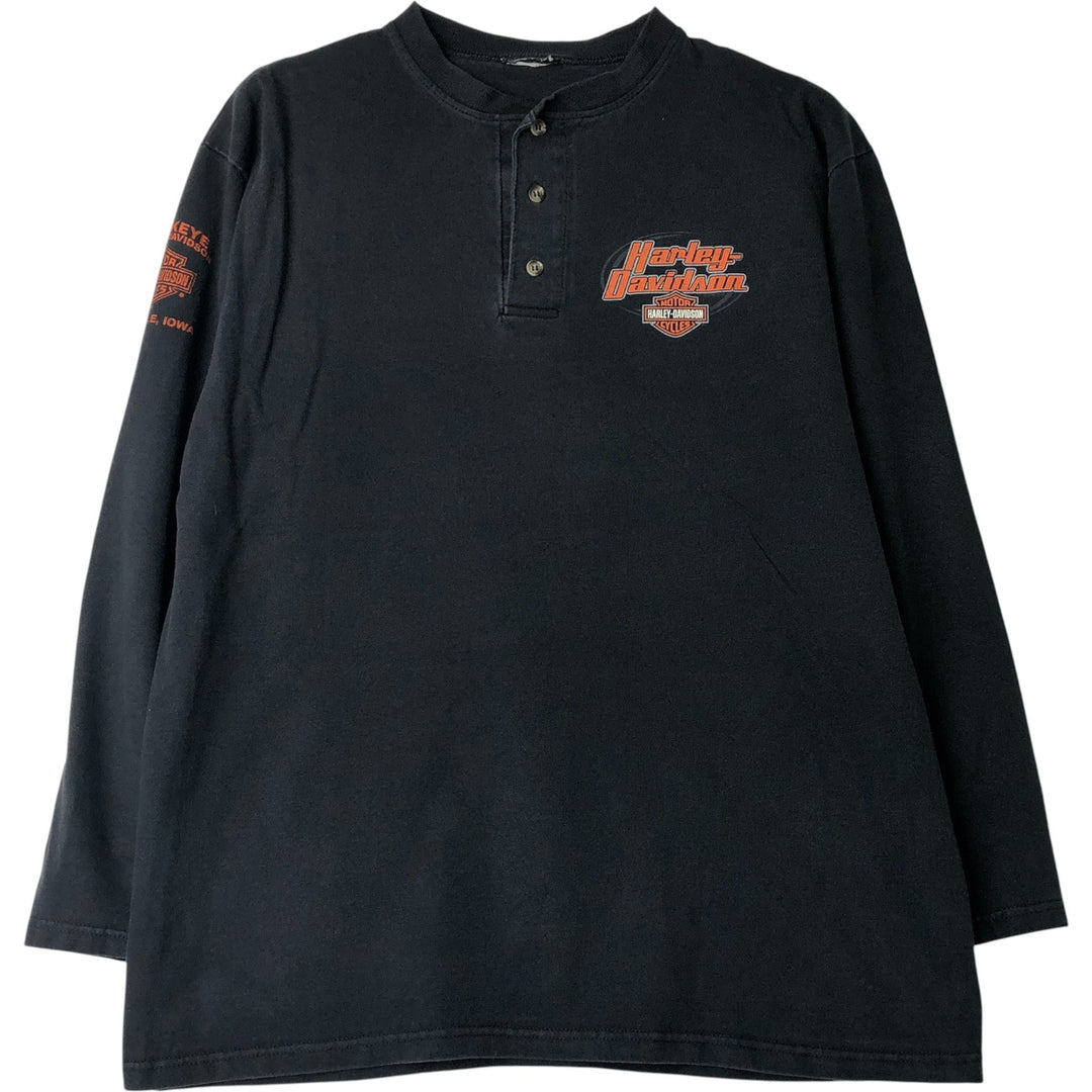 2000'S Harley-Davidson Motorcycle Henley Neck Long Sleeve T-Shirt, Men's Size Medium unclear black type Vintage Second Hand