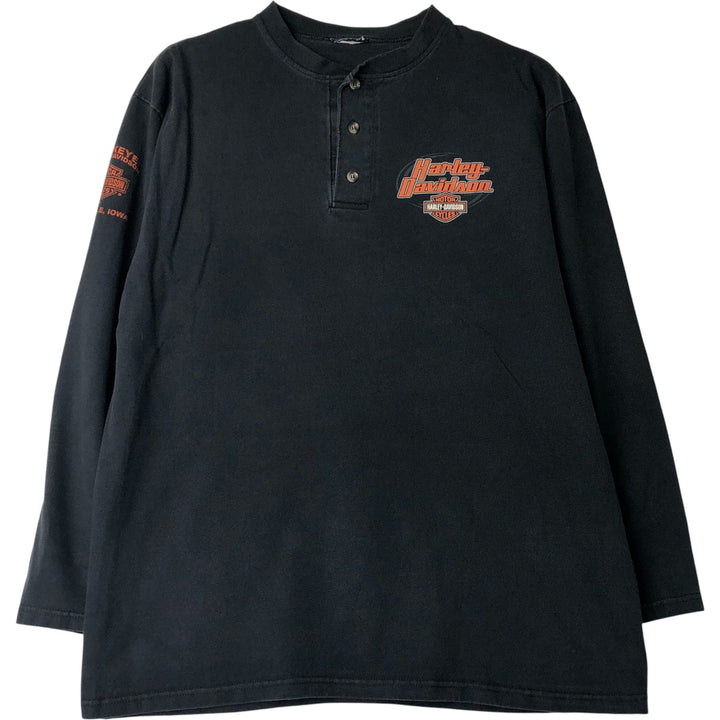 2000'S Harley-Davidson Motorcycle Henley Neck Long Sleeve T-Shirt, Men's Size Medium unclear black type Vintage Second Hand