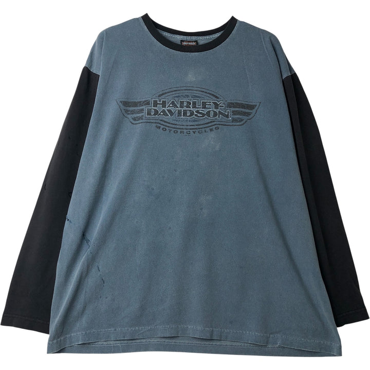 2000'S Harley-Davidson Motorcycle Two-Tone Long Sleeve T-Shirt, Made in USA, Men's Size XL cotton blue type Vintage Second Hand