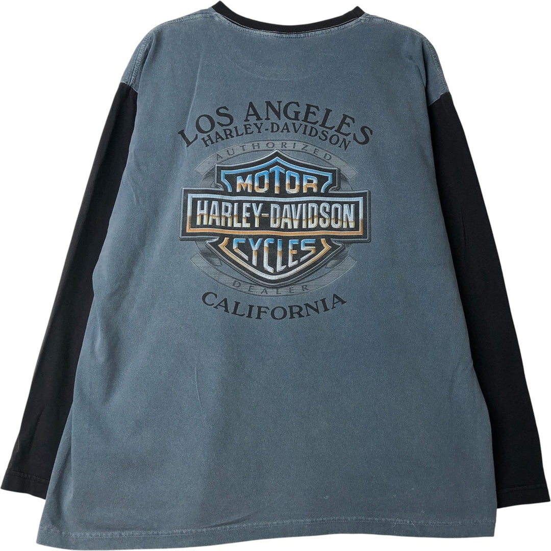 2000'S Harley-Davidson Motorcycle Two-Tone Long Sleeve T-Shirt, Made in USA, Men's Size XL cotton blue type Vintage Second Hand