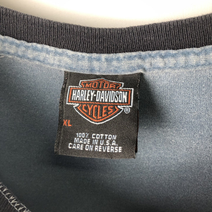 2000'S Harley-Davidson Motorcycle Two-Tone Long Sleeve T-Shirt, Made in USA, Men's Size XL cotton blue type Vintage Second Hand