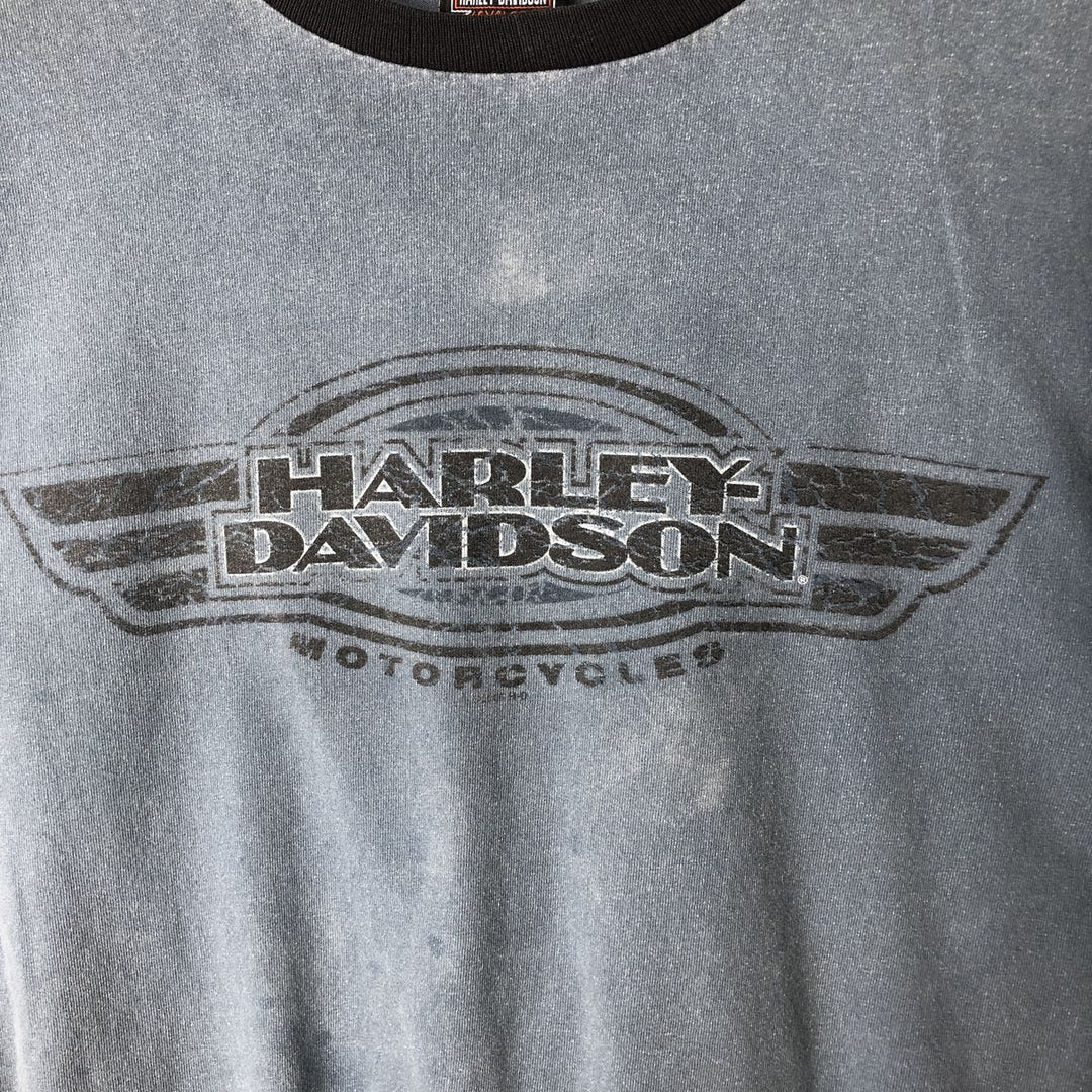 2000'S Harley-Davidson Motorcycle Two-Tone Long Sleeve T-Shirt, Made in USA, Men's Size XL cotton blue type Vintage Second Hand