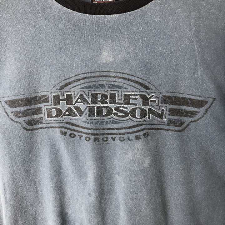 2000'S Harley-Davidson Motorcycle Two-Tone Long Sleeve T-Shirt, Made in USA, Men's Size XL cotton blue type Vintage Second Hand