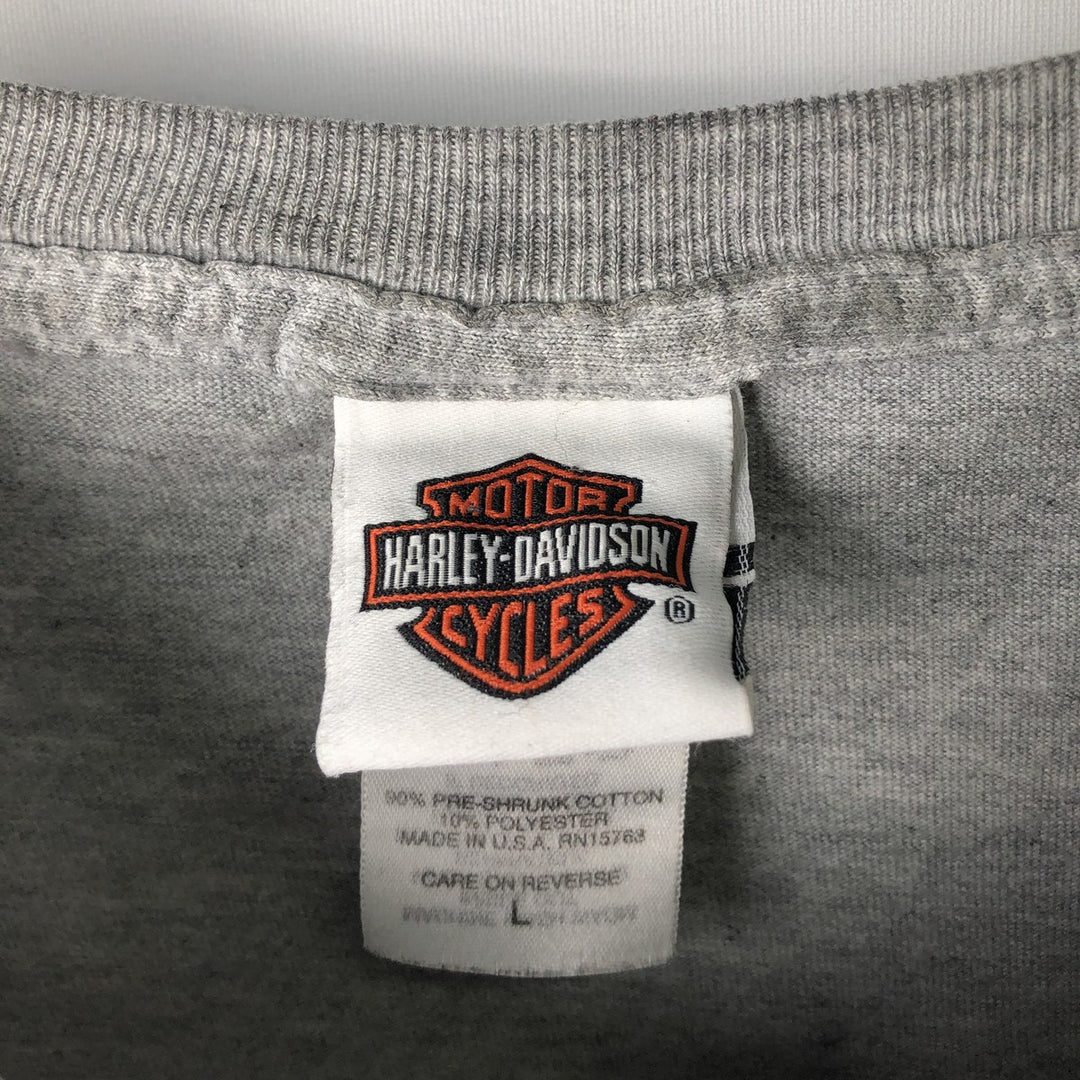 2000'S Harley-Davidson Fire Pattern Motorcycle Long Sleeve T-Shirt, Made in USA, Men's Size L cotton gray type Vintage Second Hand