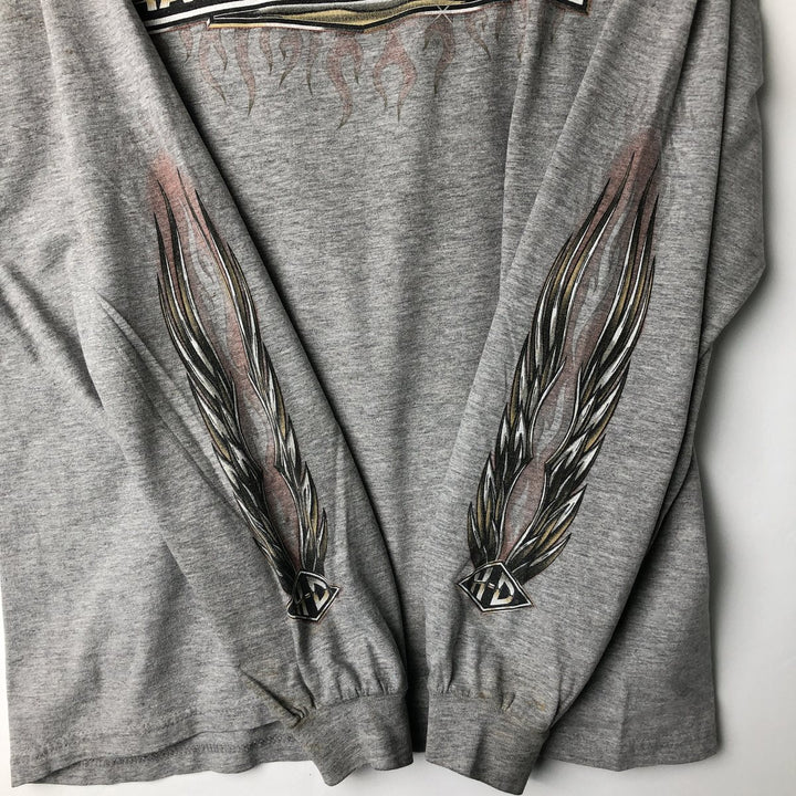 2000'S Harley-Davidson Fire Pattern Motorcycle Long Sleeve T-Shirt, Made in USA, Men's Size L cotton gray type Vintage Second Hand