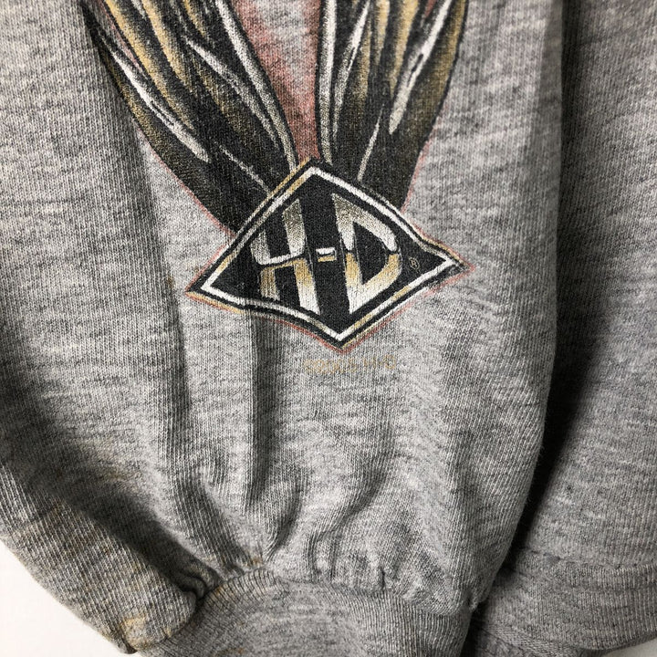 2000'S Harley-Davidson Fire Pattern Motorcycle Long Sleeve T-Shirt, Made in USA, Men's Size L cotton gray type Vintage Second Hand