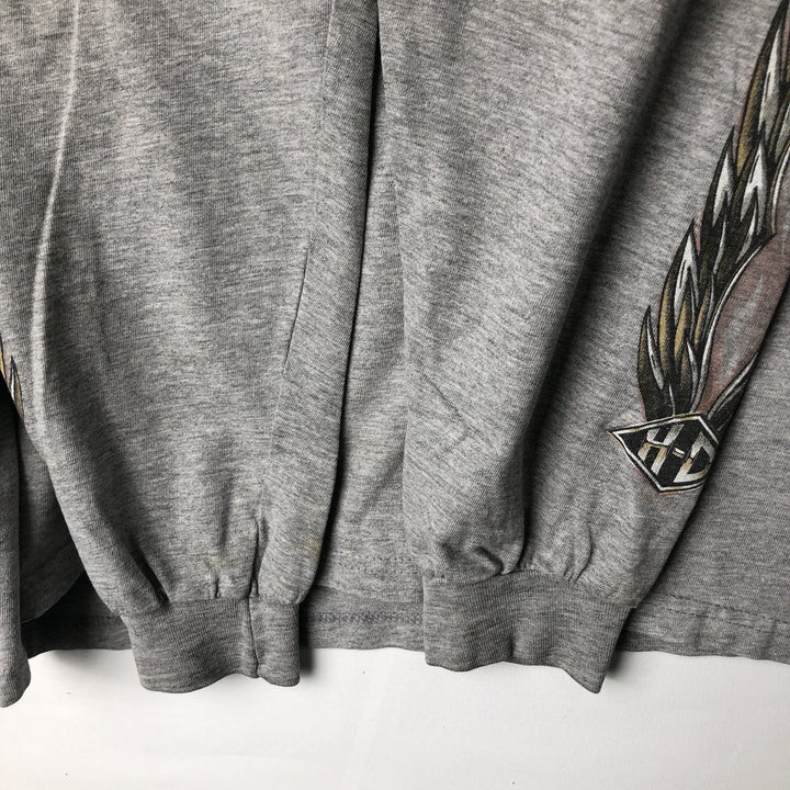 2000'S Harley-Davidson Fire Pattern Motorcycle Long Sleeve T-Shirt, Made in USA, Men's Size L cotton gray type Vintage Second Hand