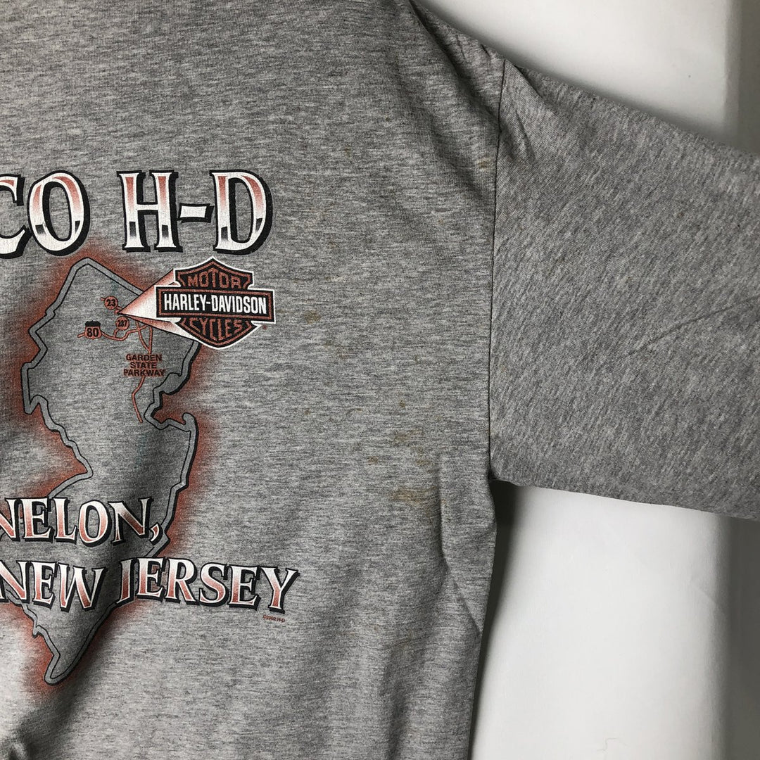 2000'S Harley-Davidson Fire Pattern Motorcycle Long Sleeve T-Shirt, Made in USA, Men's Size L cotton gray type Vintage Second Hand