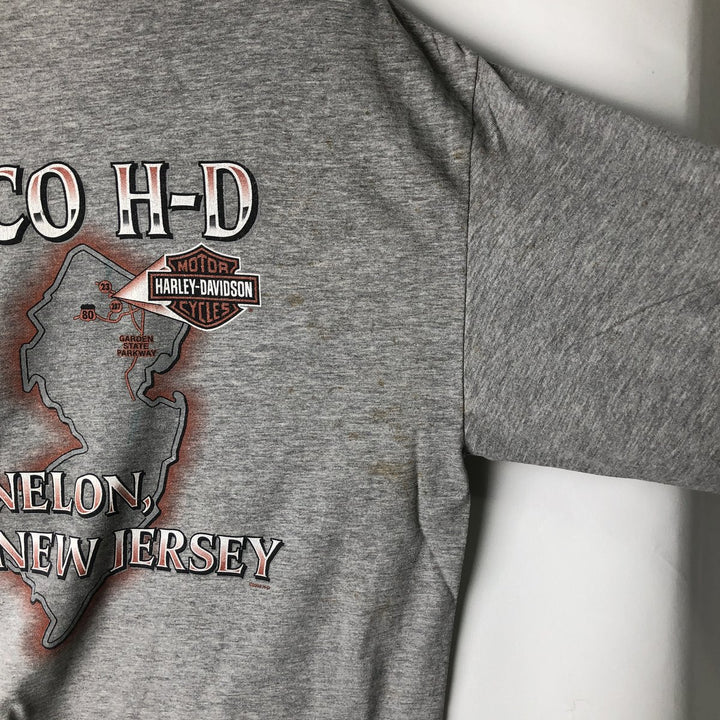 2000'S Harley-Davidson Fire Pattern Motorcycle Long Sleeve T-Shirt, Made in USA, Men's Size L cotton gray type Vintage Second Hand