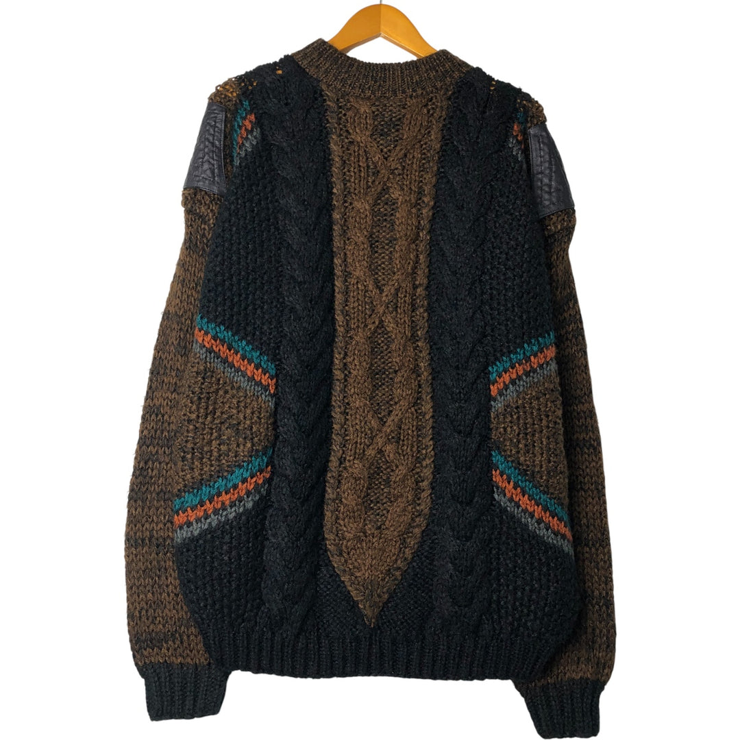 STREET SCENES All-Over Print Cable Knit Acrylic Knit Sweater, Men's Size L acrylic brown type Vintage Second Hand
