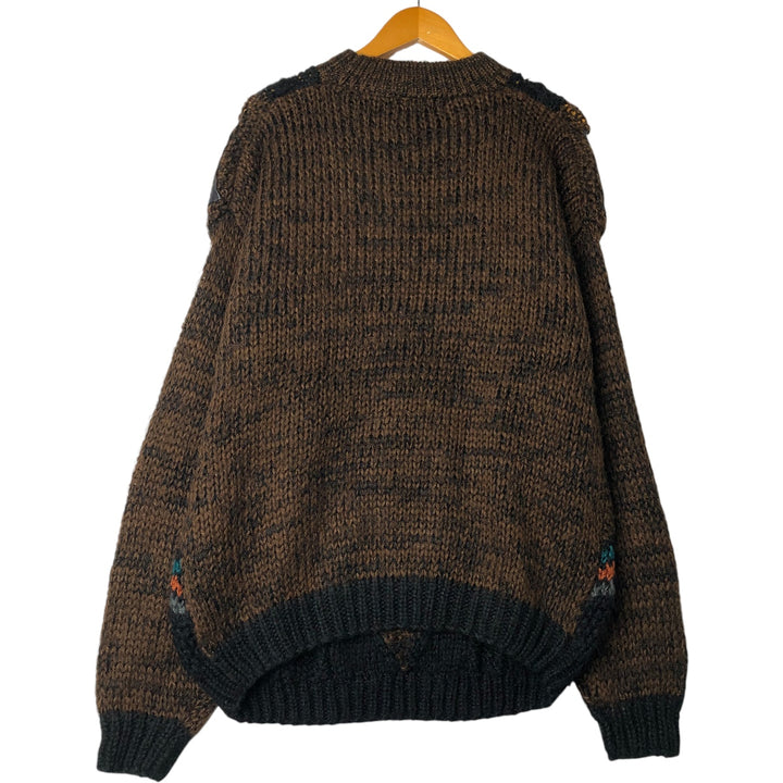 STREET SCENES All-Over Print Cable Knit Acrylic Knit Sweater, Men's Size L acrylic brown type Vintage Second Hand