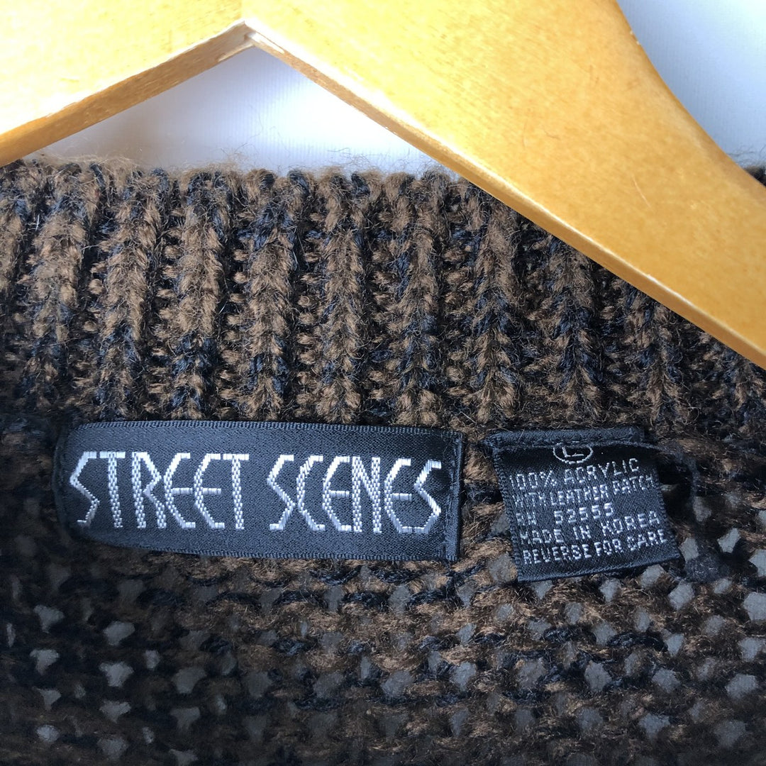 STREET SCENES All-Over Print Cable Knit Acrylic Knit Sweater, Men's Size L acrylic brown type Vintage Second Hand