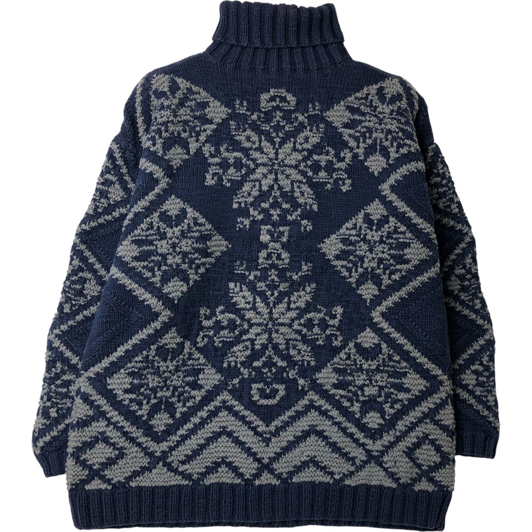 Vintage 90'S Gap Old Gap Snow Pattern Turtleneck Cotton Knit Sweater, Men's Size Medium cotton navy blue type Vintage Second Hand