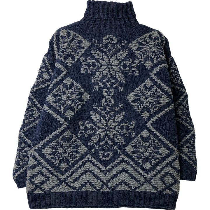 Vintage 90'S Gap Old Gap Snow Pattern Turtleneck Cotton Knit Sweater, Men's Size Medium cotton navy blue type Vintage Second Hand