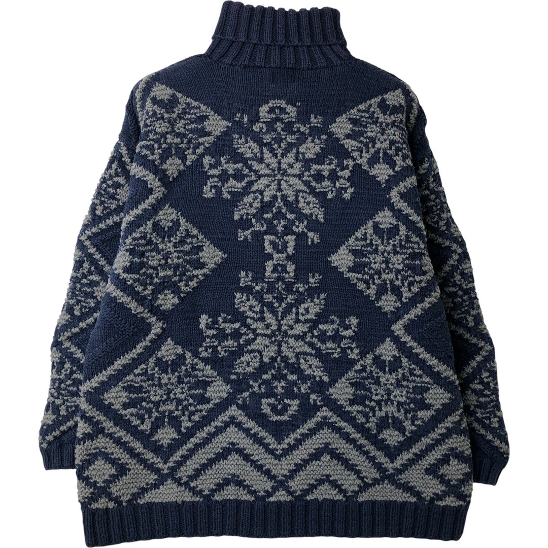 Vintage 90'S Gap Old Gap Snow Pattern Turtleneck Cotton Knit Sweater, Men's Size Medium cotton navy blue type Vintage Second Hand