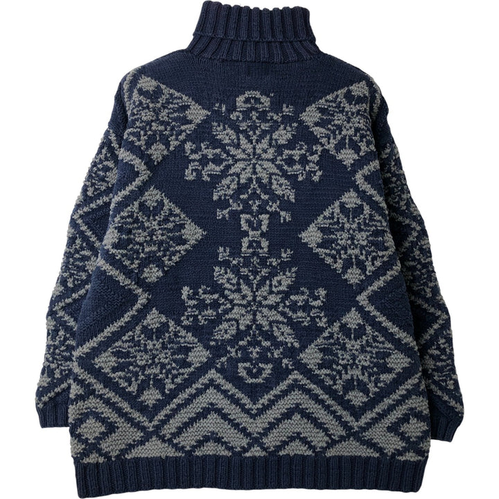 Vintage 90'S Gap Old Gap Snow Pattern Turtleneck Cotton Knit Sweater, Men's Size Medium cotton navy blue type Vintage Second Hand