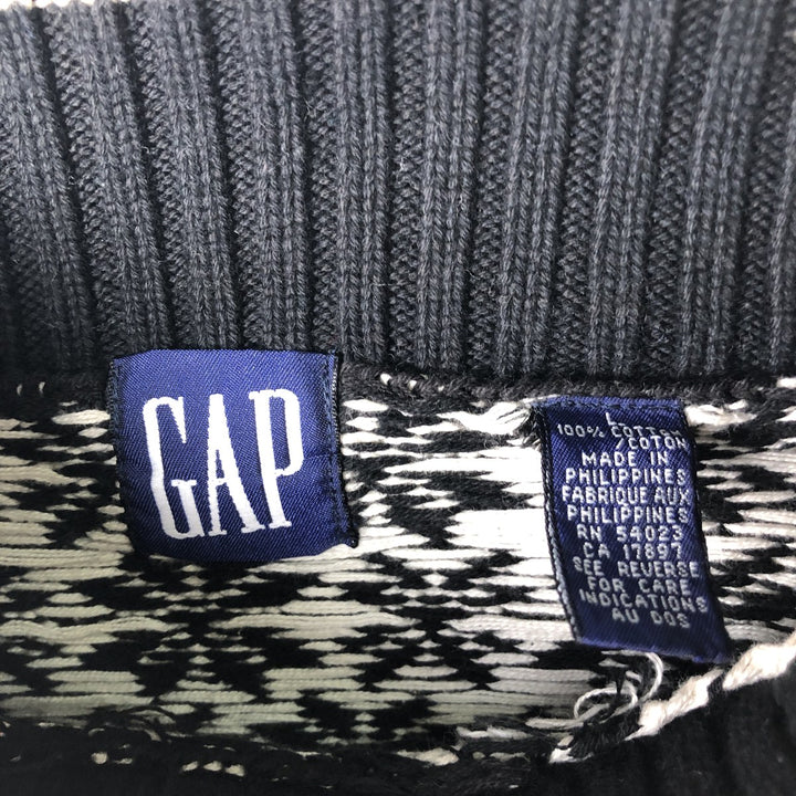 Vintage 90'S GAP Snow Pattern High-Neck Cotton Knit Sweater, Men's Size L cotton black type Vintage Second Hand