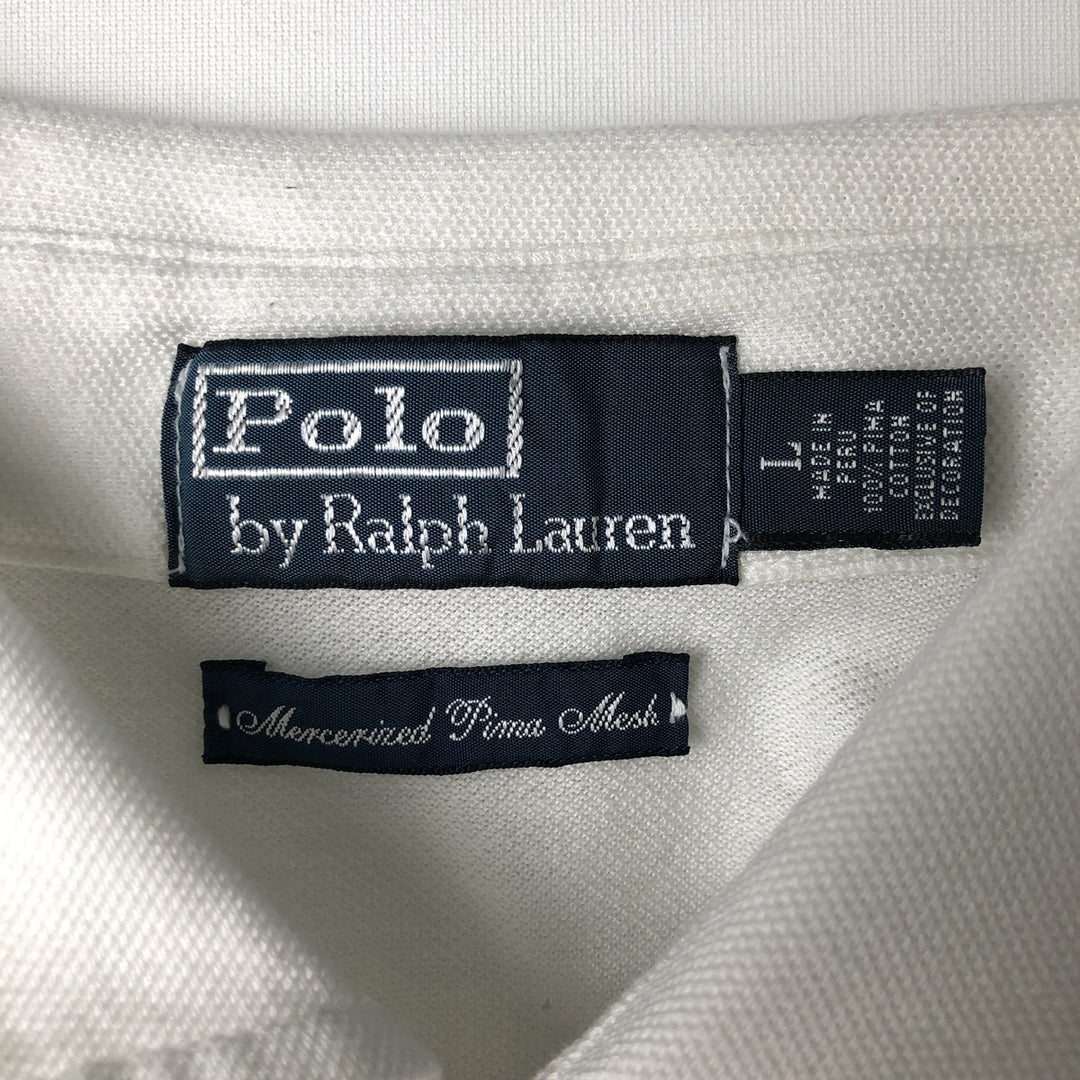 Ralph Lauren POLO by Ralph Lauren long sleeve polo shirt, men's size L Pima Cotton white type Vintage Second Hand