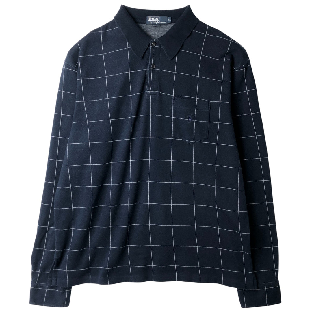 Ralph Lauren POLO by Ralph Lauren long-sleeved checked polo shirt, men's size XL cotton navy blue type Vintage Second Hand