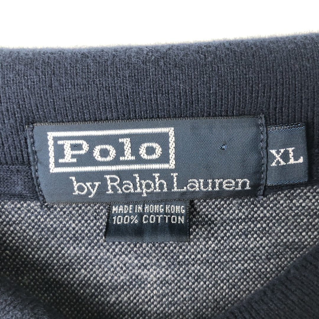 Ralph Lauren POLO by Ralph Lauren long-sleeved checked polo shirt, men's size XL cotton navy blue type Vintage Second Hand
