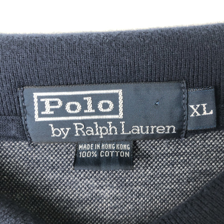 Ralph Lauren POLO by Ralph Lauren long-sleeved checked polo shirt, men's size XL cotton navy blue type Vintage Second Hand