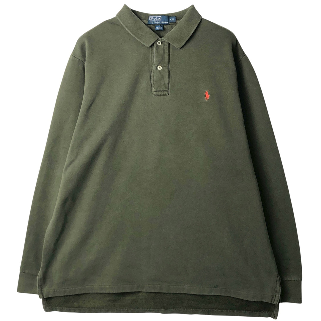 Ralph Lauren POLO by Ralph Lauren long sleeve polo shirt, men's size XXL cotton Khaki type Vintage Second Hand