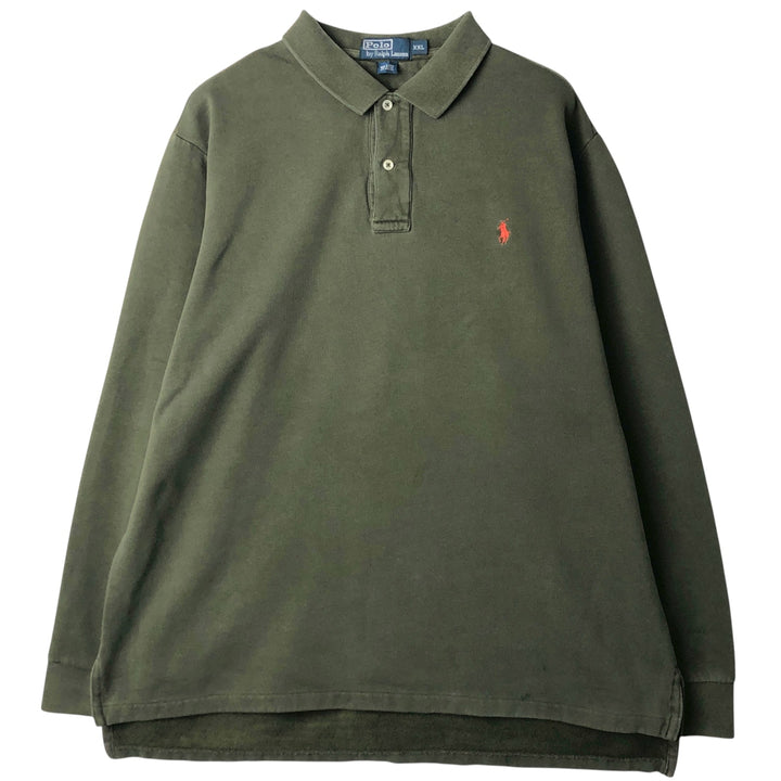 Ralph Lauren POLO by Ralph Lauren long sleeve polo shirt, men's size XXL cotton Khaki type Vintage Second Hand