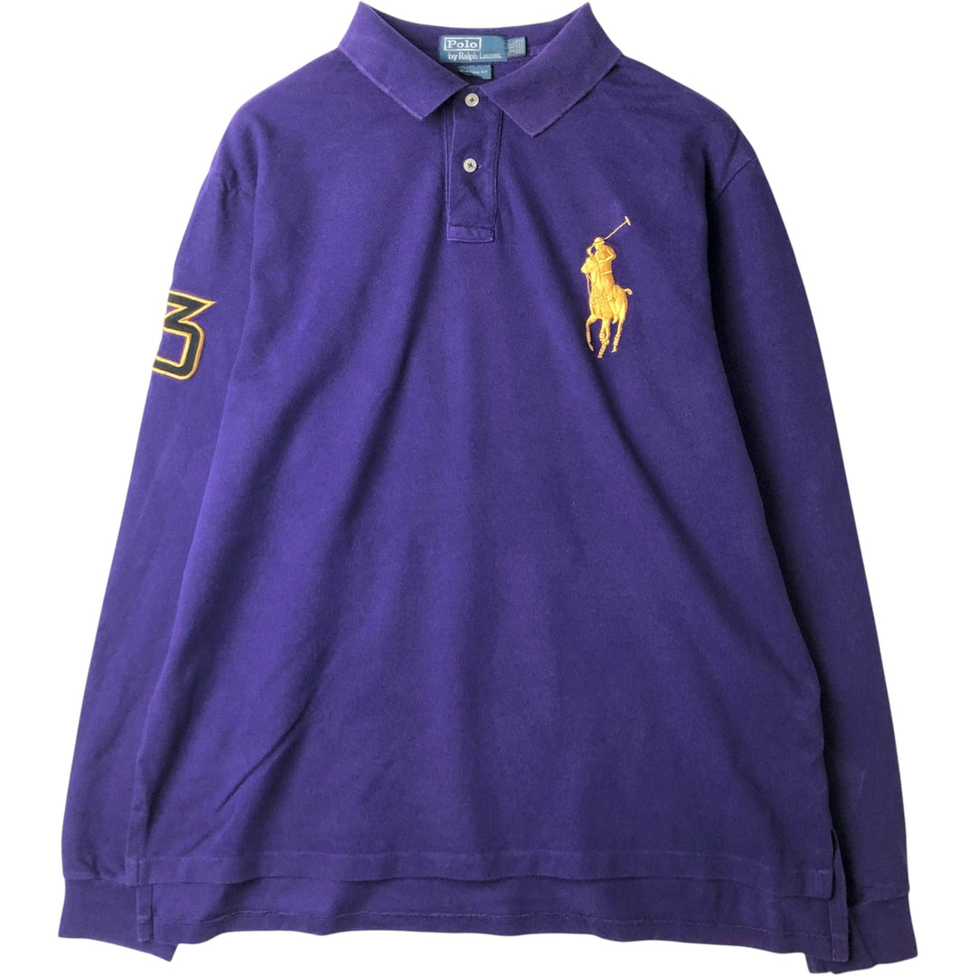 Ralph Lauren POLO by Ralph Lauren CUSTOM FIT Big Pony Long Sleeve Polo Shirt, Men's XXL cotton purple type Vintage Second Hand