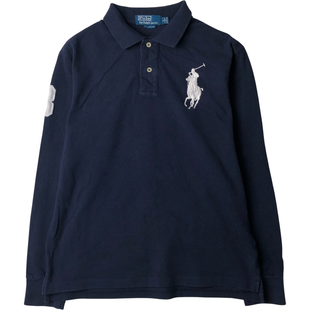 Ralph Lauren POLO by Ralph Lauren CUSTOM FIT long sleeve polo shirt, men's size L unclear navy blue type Vintage Second Hand