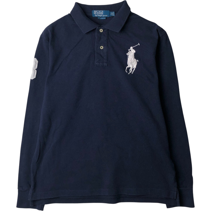 Ralph Lauren POLO by Ralph Lauren CUSTOM FIT long sleeve polo shirt, men's size L unclear navy blue type Vintage Second Hand