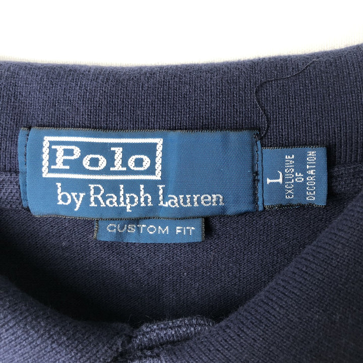 Ralph Lauren POLO by Ralph Lauren CUSTOM FIT long sleeve polo shirt, men's size L unclear navy blue type Vintage Second Hand