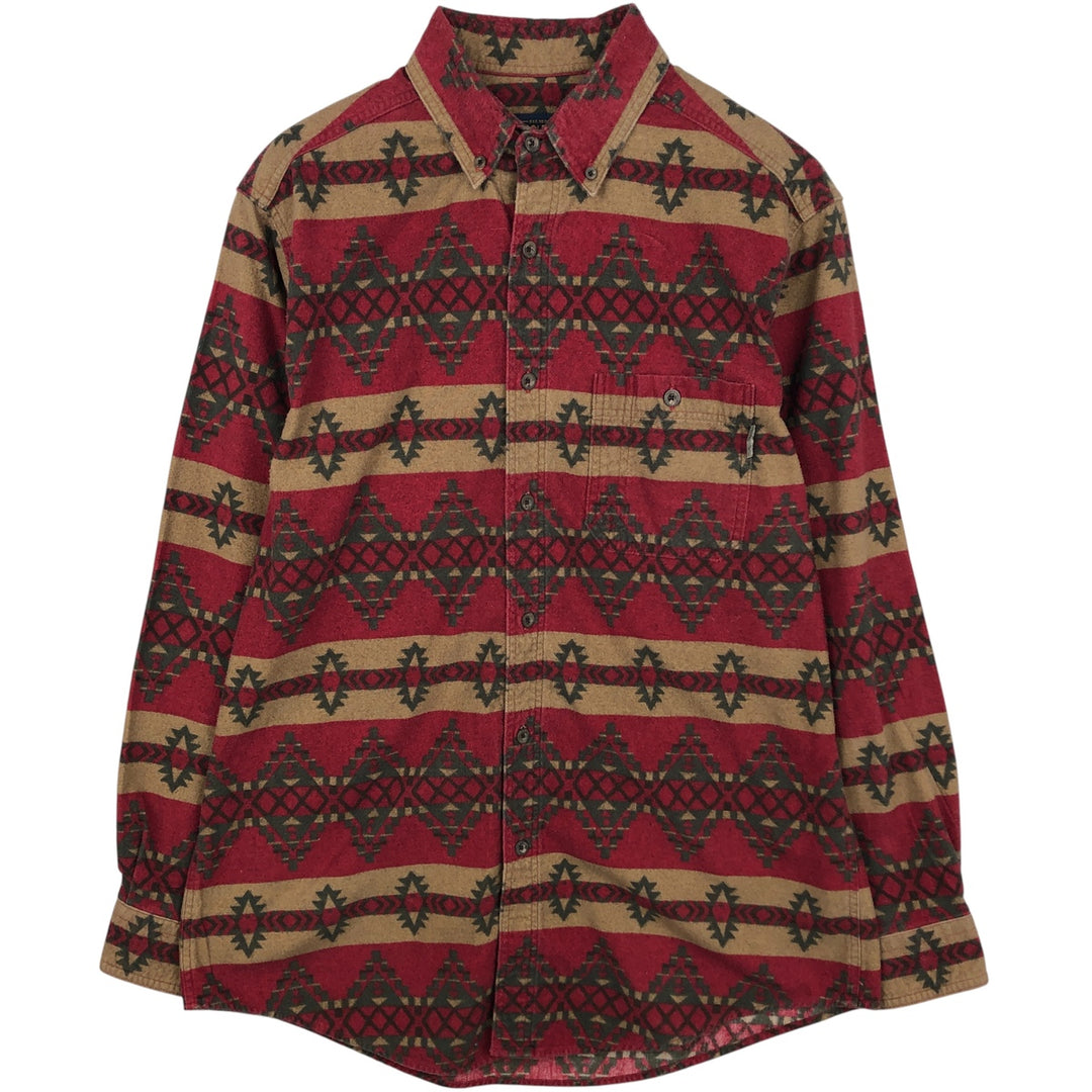 2000'S WOOLRICH Native Pattern Long Sleeve Button-Down Flannel Shirt, Men's Size L cotton Khaki type beige Vintage Second Hand
