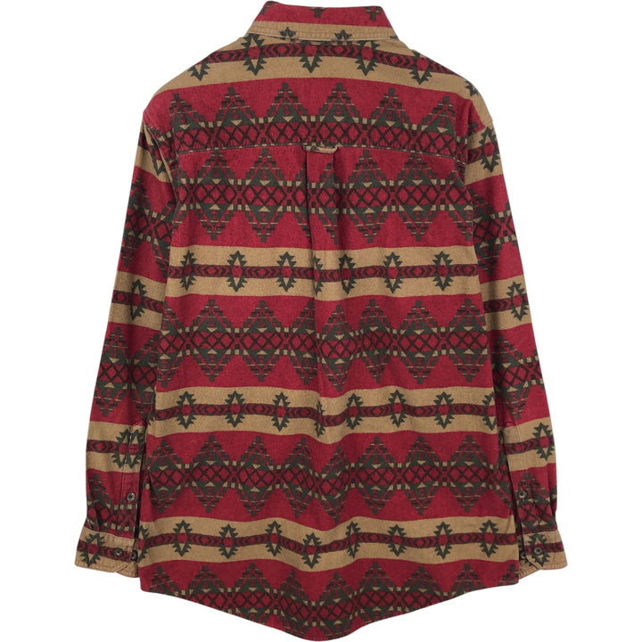 2000'S WOOLRICH Native Pattern Long Sleeve Button-Down Flannel Shirt, Men's Size L cotton Khaki type beige Vintage Second Hand