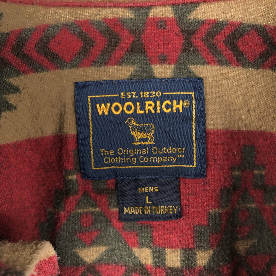 2000'S WOOLRICH Native Pattern Long Sleeve Button-Down Flannel Shirt, Men's Size L cotton Khaki type beige Vintage Second Hand
