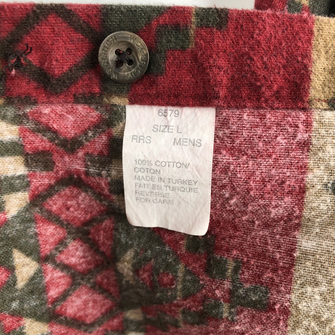 2000'S WOOLRICH Native Pattern Long Sleeve Button-Down Flannel Shirt, Men's Size L cotton Khaki type beige Vintage Second Hand