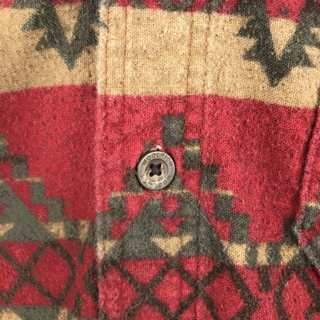 2000'S WOOLRICH Native Pattern Long Sleeve Button-Down Flannel Shirt, Men's Size L cotton Khaki type beige Vintage Second Hand