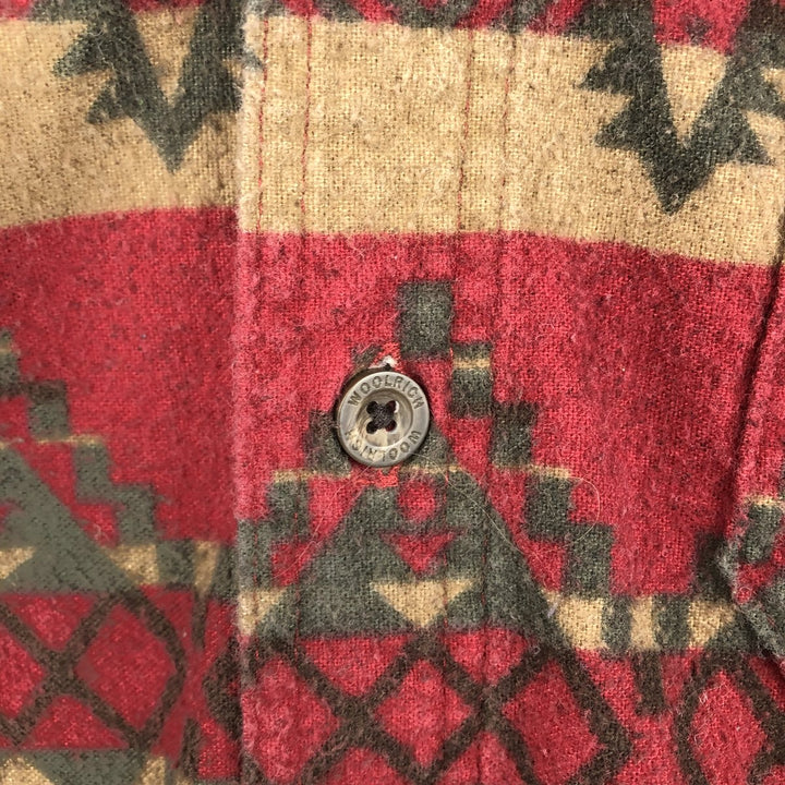 2000'S WOOLRICH Native Pattern Long Sleeve Button-Down Flannel Shirt, Men's Size L cotton Khaki type beige Vintage Second Hand
